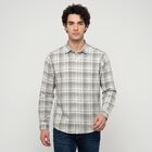 Men's Green Cotton Long Sleeves Spread Collar Shirt, हल्का हरा, small