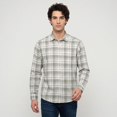 Men's Green Cotton Long Sleeves Spread Collar Shirt