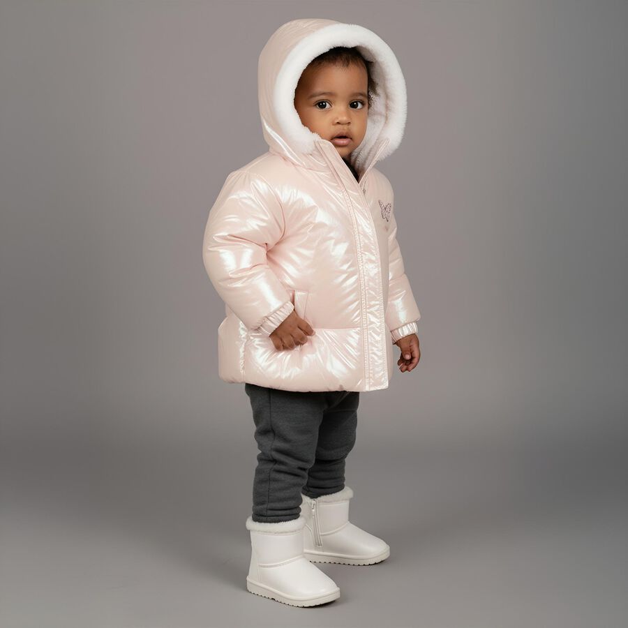 Infants Light Pink Round Casual Jacket, हल्का गुलाबी, large image number null