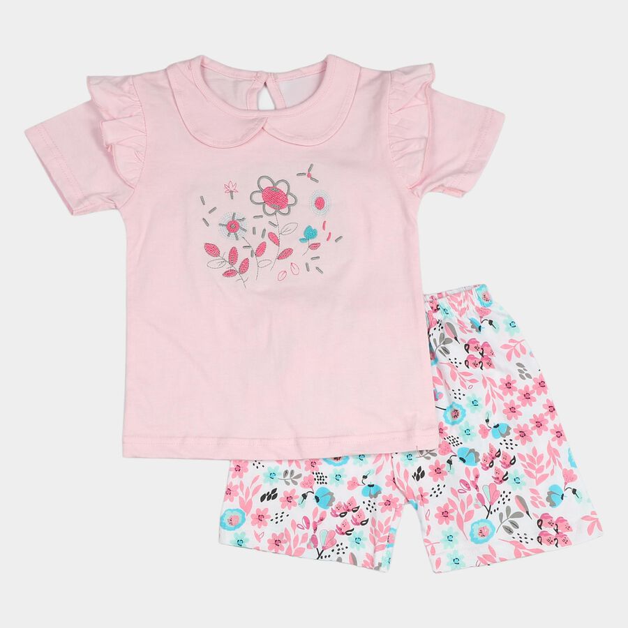 Infants Light Pink Cotton Upper and Bottom Set, Light Pink, large
