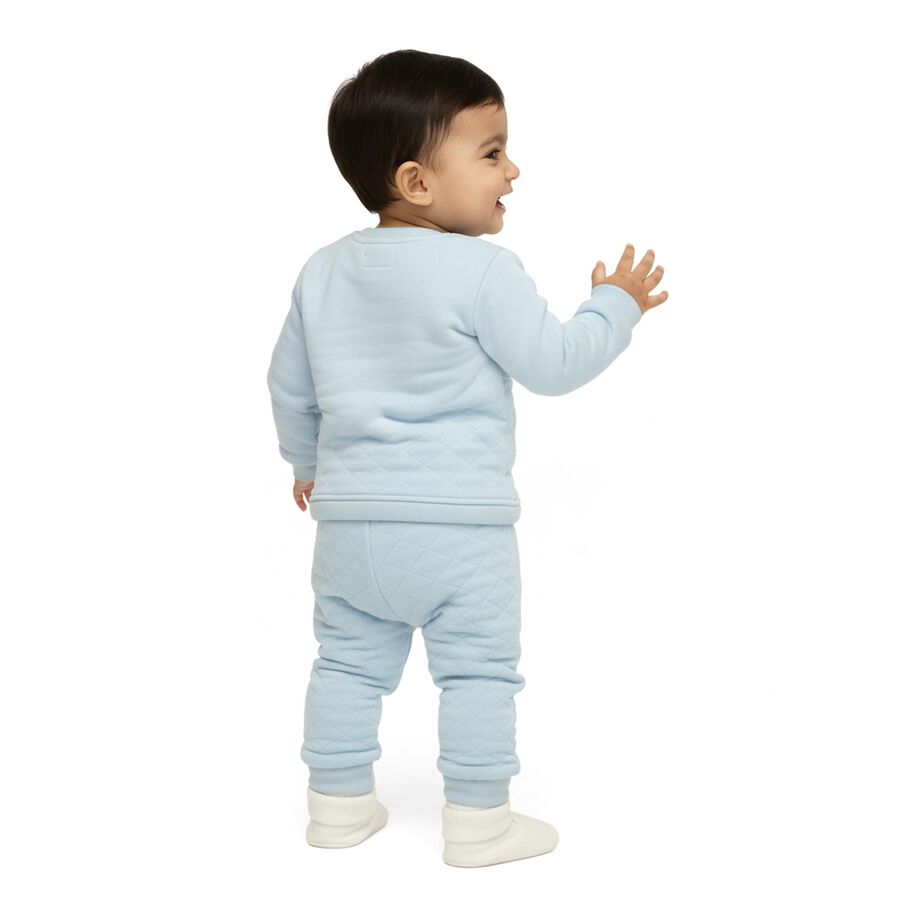 Infants' Light Blue Round Neck Quilted Baba Suit, हल्का नीला, large image number null