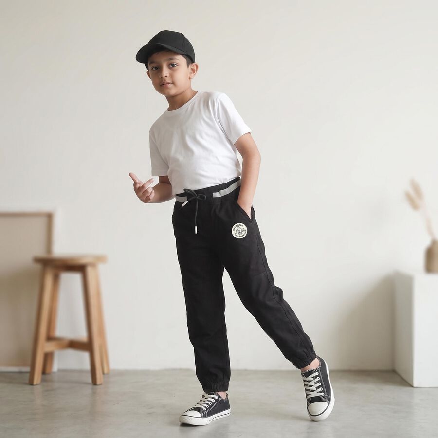 Boys' Black Regular Fit Drawstring Jogger Trousers, Black, large