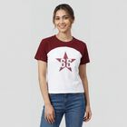 Women's Wine Cotton Blend Round Neck Slogan Printed T-Shirt, वाइन, small