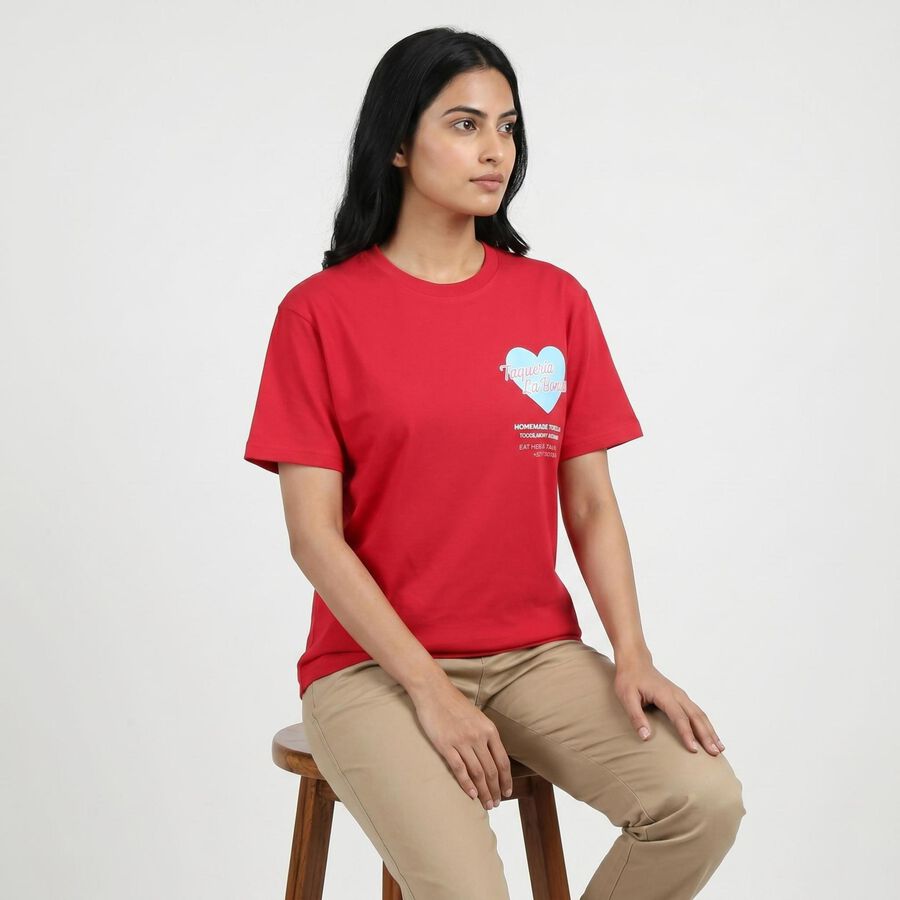 Women's Fuchsia Cotton Round Neck Casual T-Shirt, Fuchsia, large