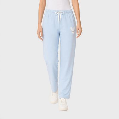 Ladies' Light Blue Straight Fit Bunny Print Track Pants