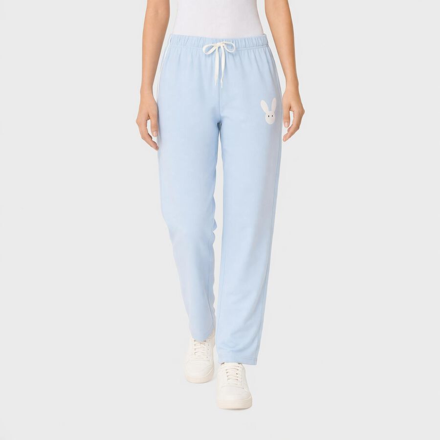 Ladies' Light Blue Straight Fit Bunny Print Track Pants, Light Blue, large