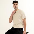 Men's Light Beige Round Neck Casual T-Shirt, Beige, small