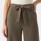 Women's Olive Green Wide Leg Tie-Up Trousers, ओलिव, small