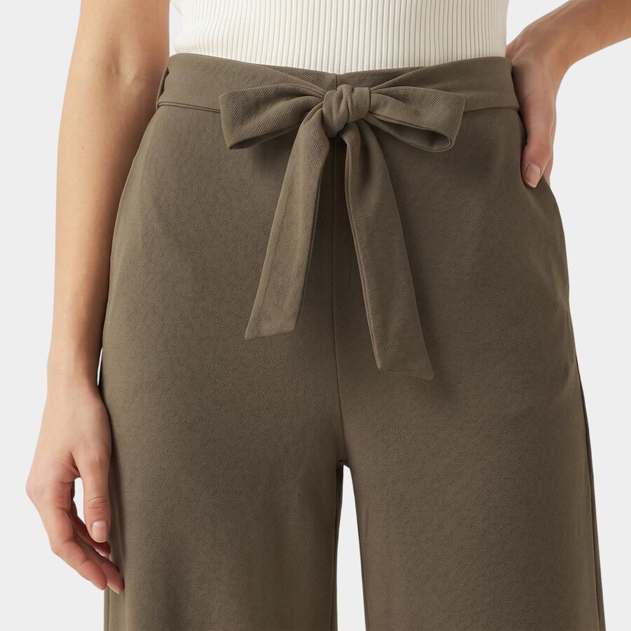 Women's Olive Green Wide Leg Tie-Up Trousers, ओलिव, large