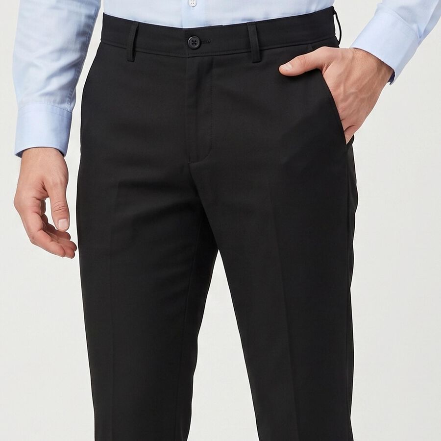 Men's Black Slim Fit Flat-Front Formal Trousers, Black, large