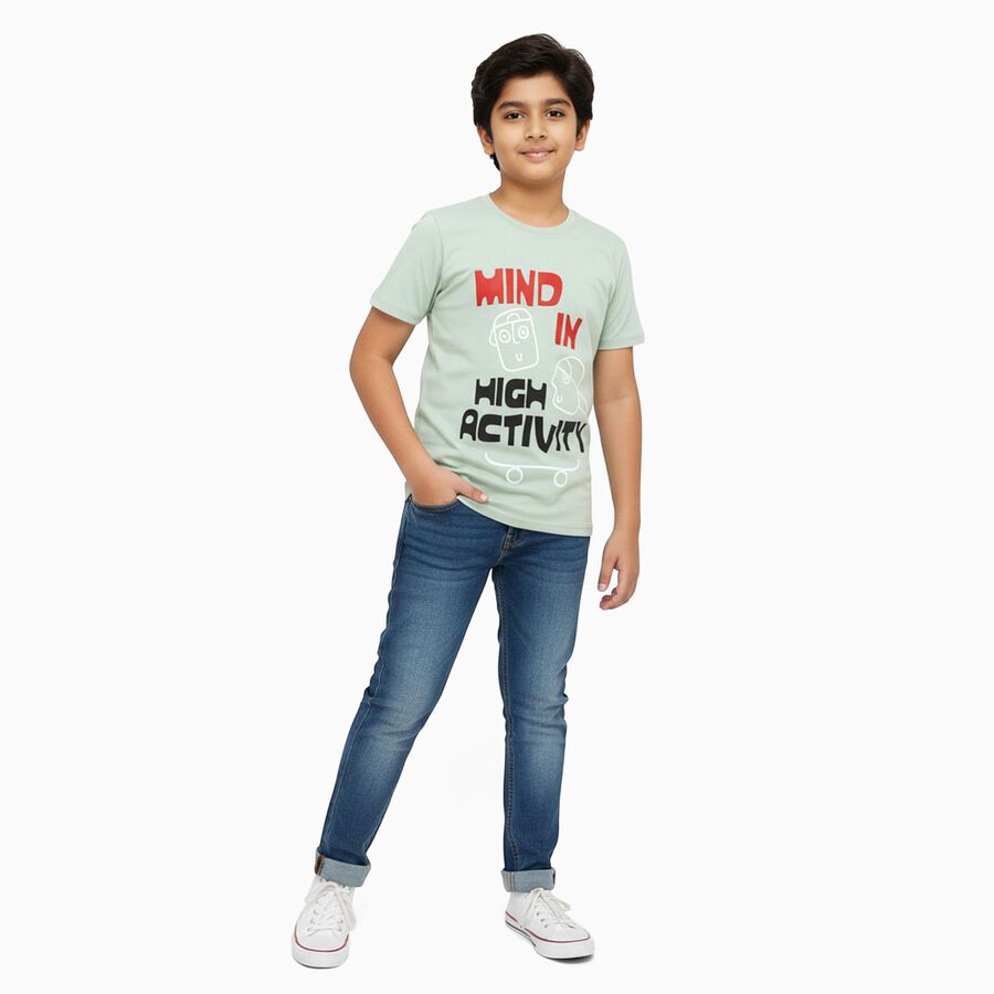 Boys' Half Sleeves T-Shirt, Light Green, large image number null