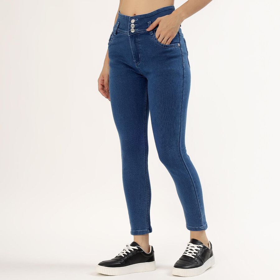 Women's Deep Steel Blue High-Rise Skinny Fit Jeans, मध्यम नीला, large image number null