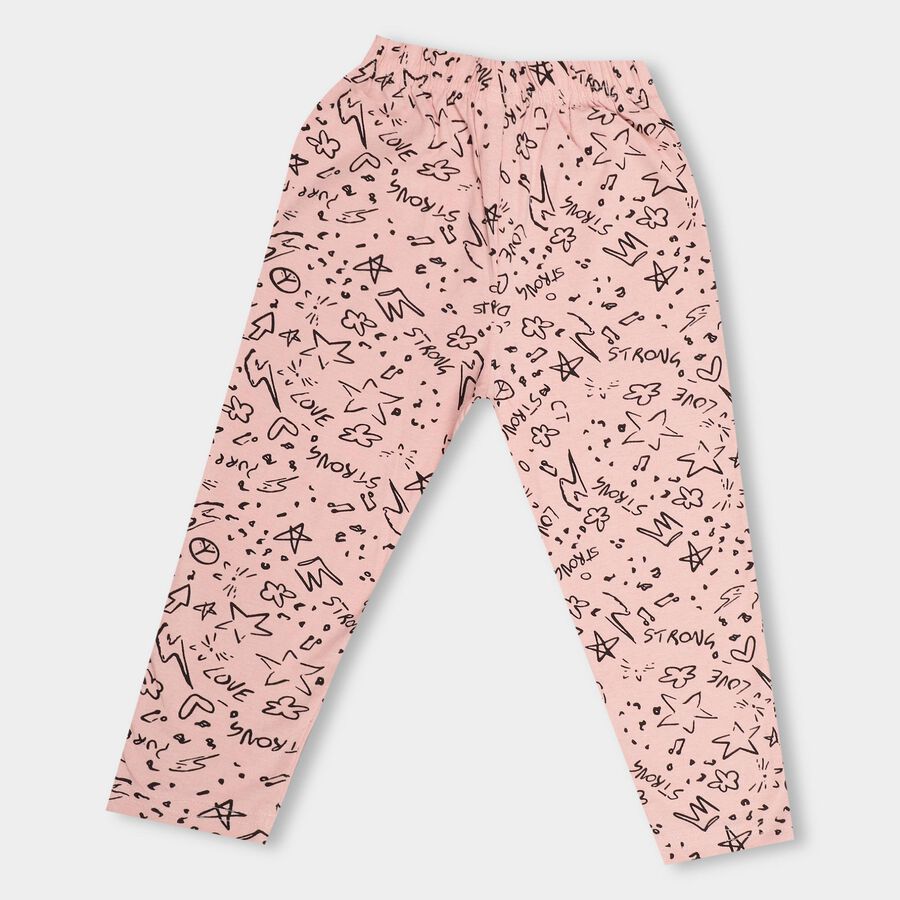 Girls' Light Pink Printed Cotton Blend Pyjama, Light Pink, large image number null
