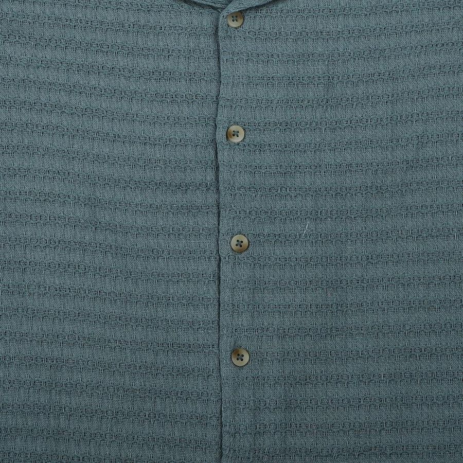 Boys Green Cotton Camp Collar Casual Shirt, गहरा हरा, large
