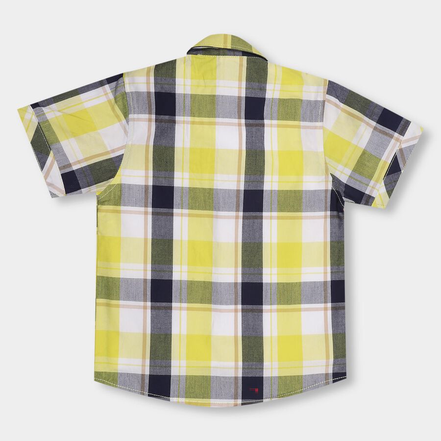 Boys' Bright Yellow Cotton Regular Collar Checked Shirt, Yellow, large image number null