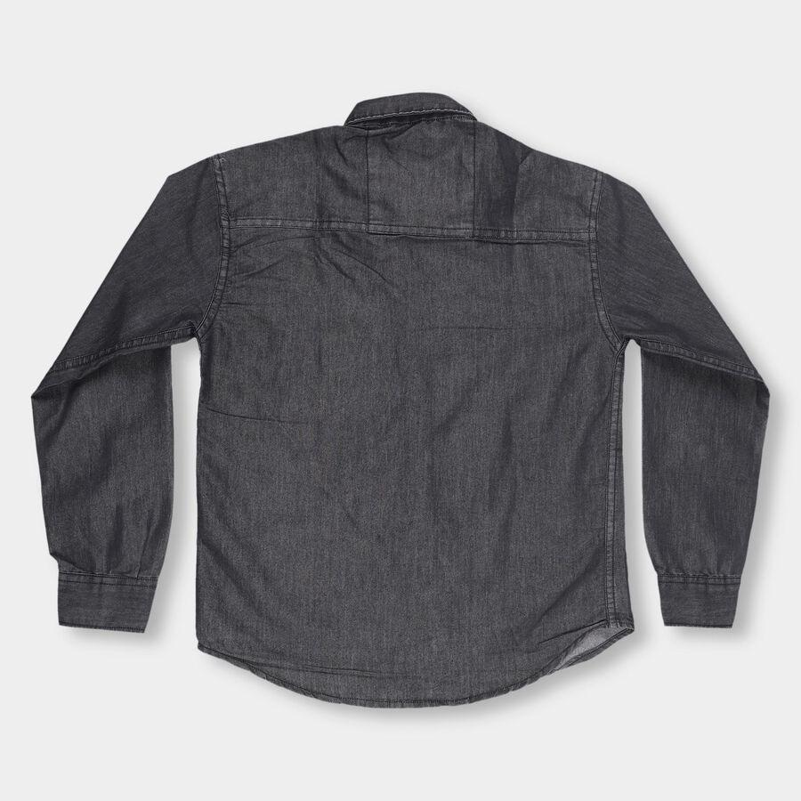 Boys Jet Black Classic Casual Shirt, काला, large image number null