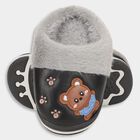 Kids Jet Black and Light Grey Fur Lined Slip-On Winter Slippers, काला, small image number null