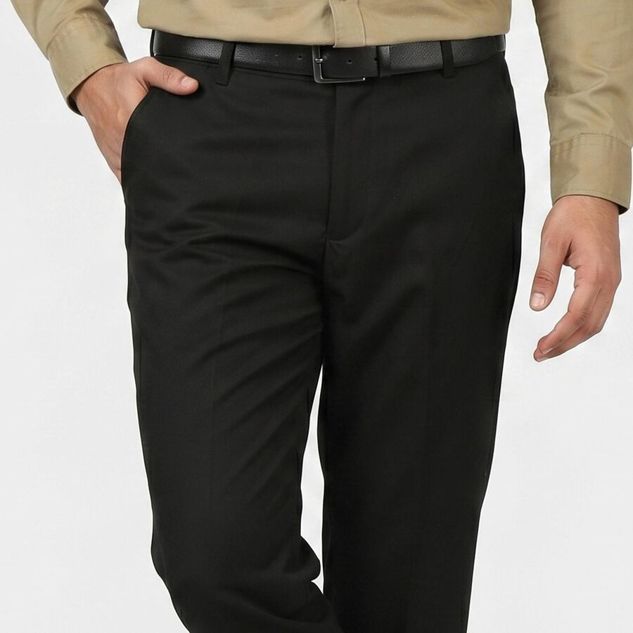 Men's Black Slim Fit Flat-Front Formal Trousers, Black, large