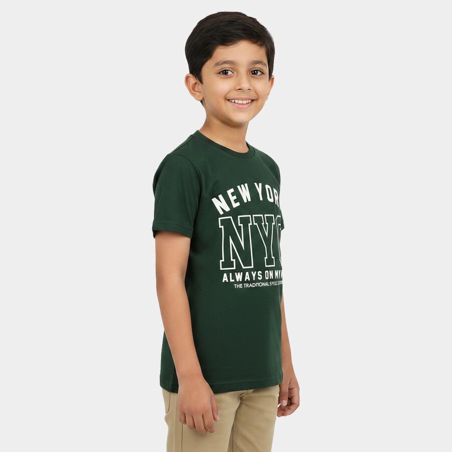 Boys Green Round Neck Casual Boys T-Shirt, गहरा हरा, large