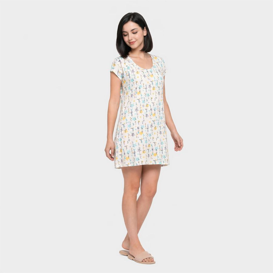 Women's White Round Neck A-Line Nighty, White, large