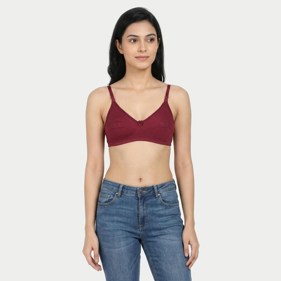 Women's Wine Cotton V Neck Bralette Bra, Wine, large