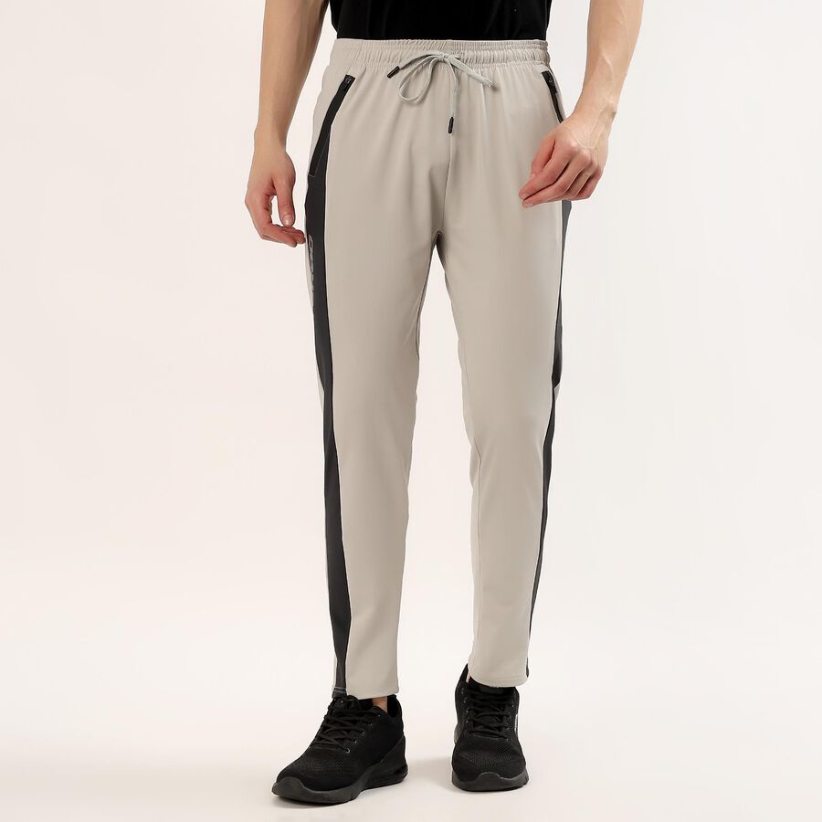 Men's Grey Slim Fit Contrast Panelled Track Pants, हल्का ग्रे, large