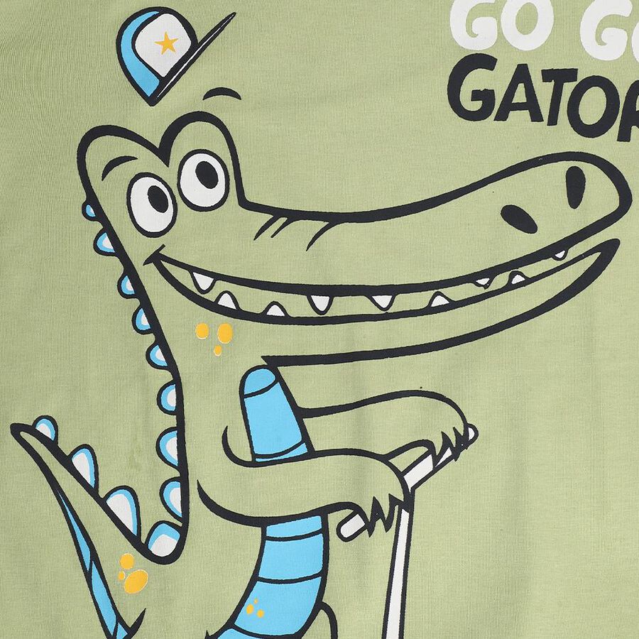 Boys Light Green 100% Cotton Round Neck Graphic Printed Baba Suit, Light Green, large