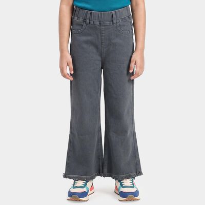 Girls Grey Flared Fit Frayed Hem Jeans