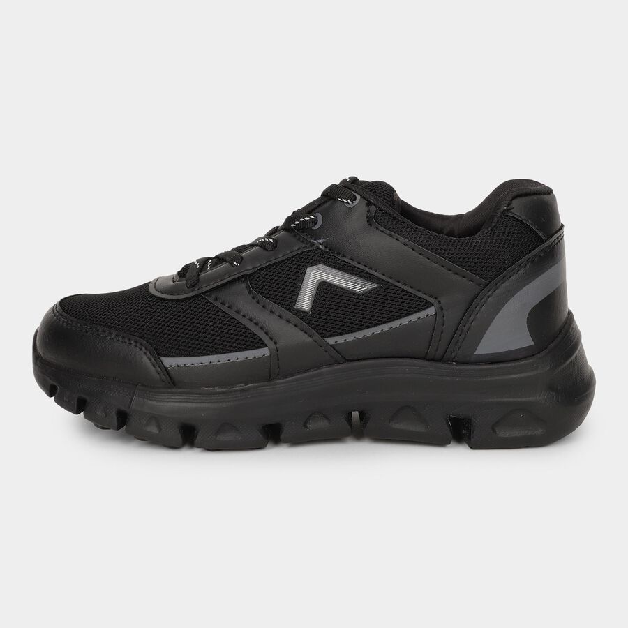 Men's Jet Black Lace-Up Sports Shoes, काला, large