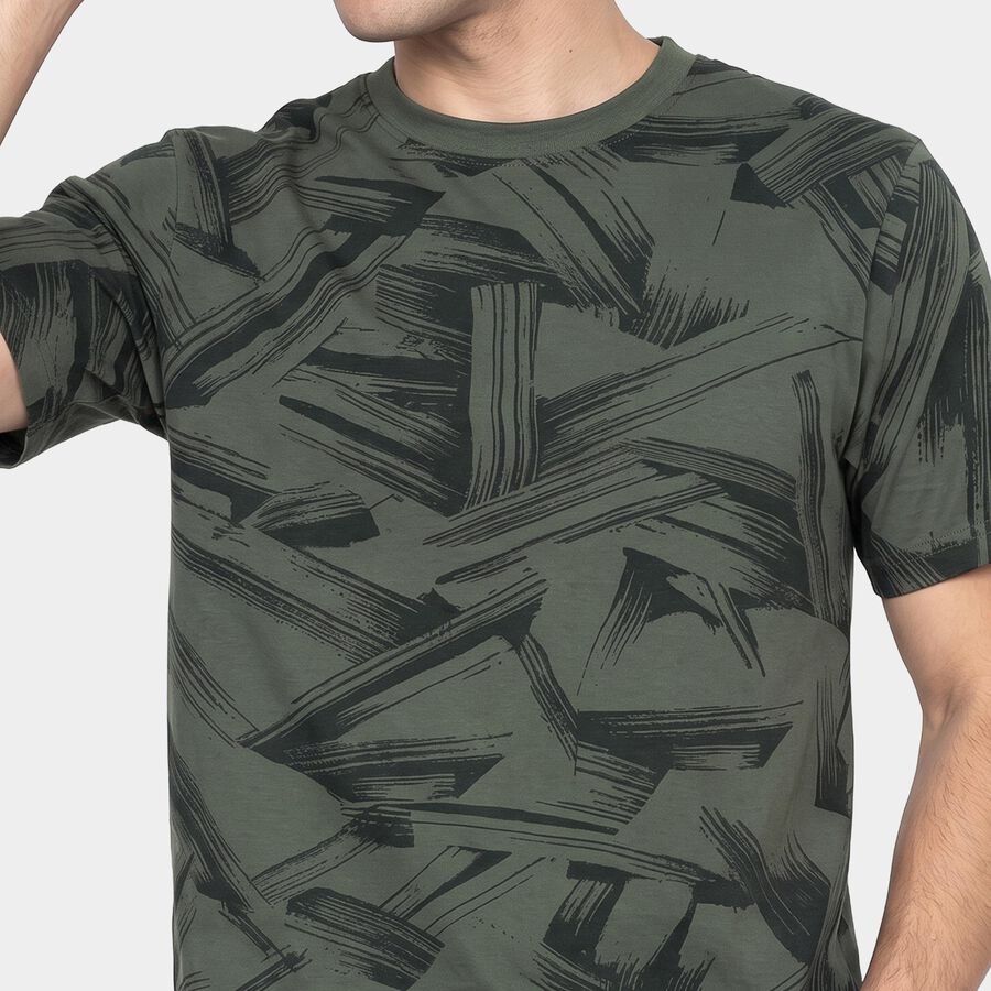 Men's Olive Green Round Neck Regular T-Shirt, हल्का हरा, large