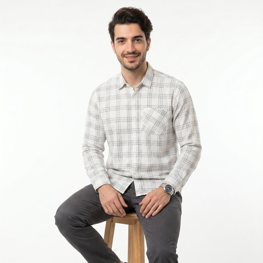 Men's Mid Blue Cotton Long Sleeve Button-Down Regular Fit Shirt, Mid Blue, large