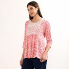 Women's Light Pink Notch Neck Floral Printed Kurti, Light Pink, small