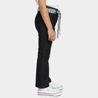 Girls' Jet Black Wide Leg Printed Belt Jeans, Black, small