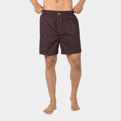 Men's Wine Classic Fit Geometric Printed Boxers