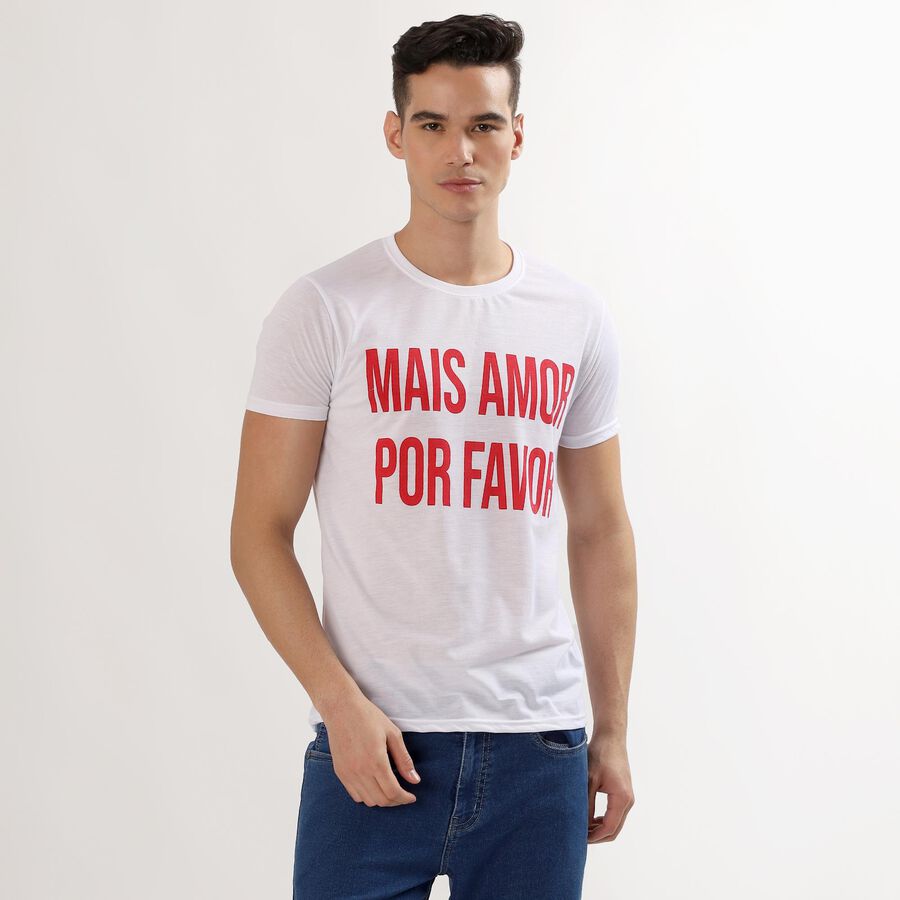 Men's Bright Snow White Round Neck Casual T-Shirt, White, large image number null
