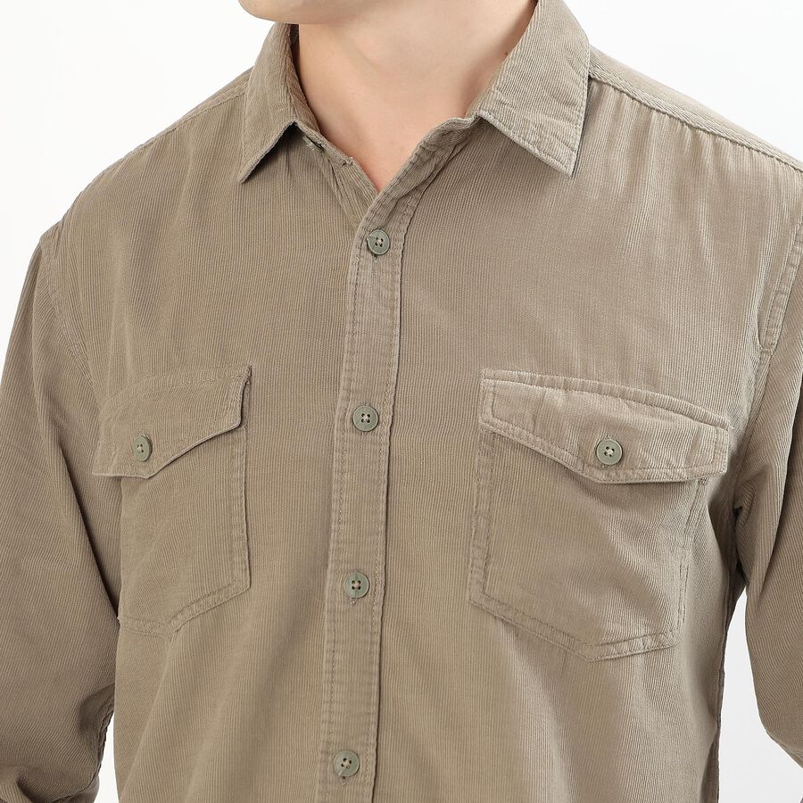 Men's Muted Olive Green Classic Collar Casual Shirt, Olive, large
