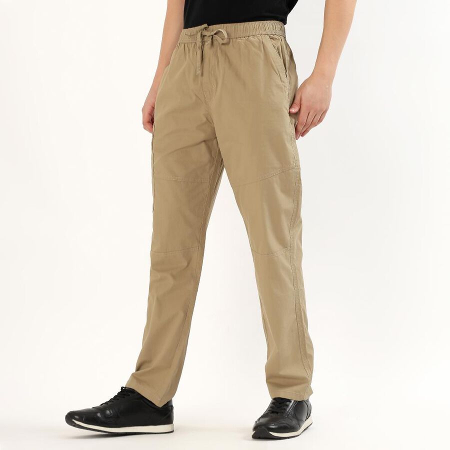 Men's Jet Black Tapered Fit Cotton Track Pants, Beige, large image number null
