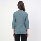 Women's Teal Mandarin Collar Geometric Printed Kurti, Mid Blue, small