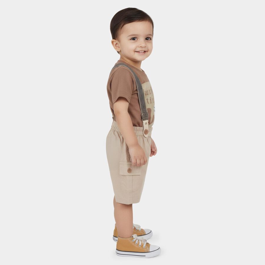 Infants' Beige Cotton Round Neck Baba Suit, Beige, large