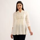 Women's Beige Notch Neck Floral Printed Kurti, Beige, small