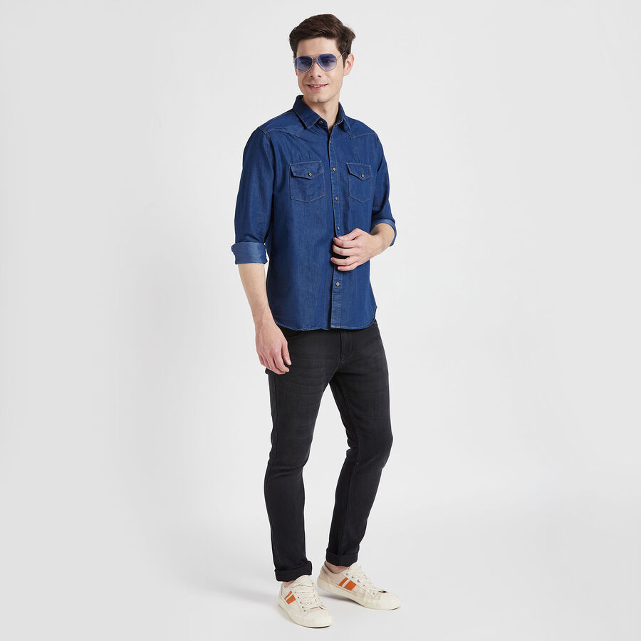 Solid Casual Shirt, Mid Blue, large image number null