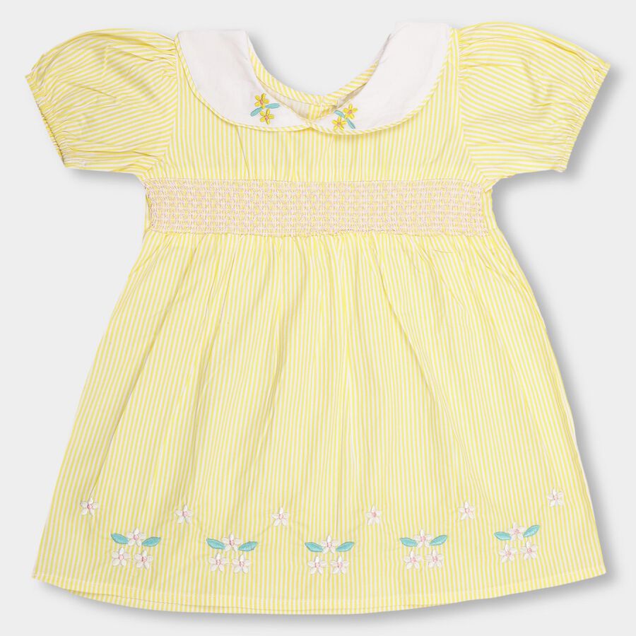 Infant Girls' 100% Cotton Frock, Yellow, large