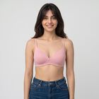 Women's Pink Cotton Blend V-Neck T-Shirt Bra, हल्का गुलाबी, small