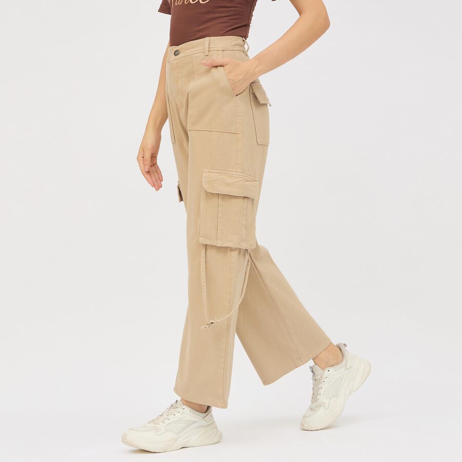 Women's Muted Beige Wide Leg High-Rise Cargo Jeans, Off White, large image number null