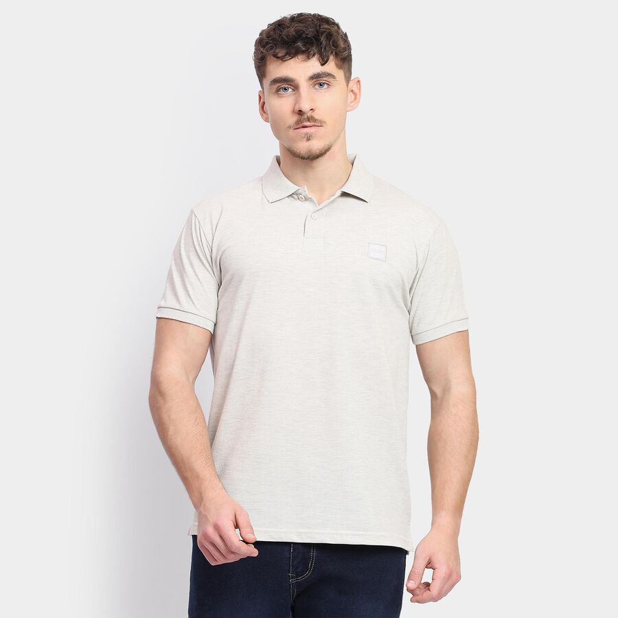 Men's Collared Half Sleeves T-Shirt , Melange Light Grey, large