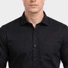 Men's Black Cotton Spread Collar Slim Fit Formal Shirt, काला, small