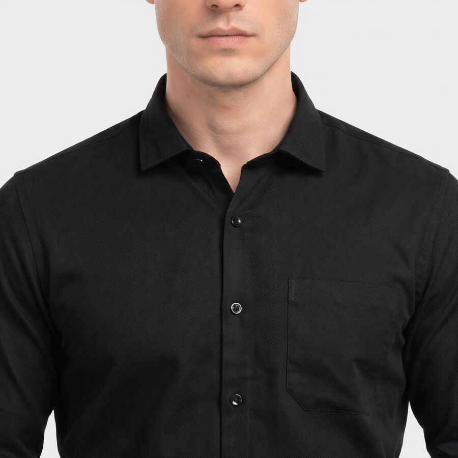 Men's Black Cotton Spread Collar Slim Fit Formal Shirt, काला, large