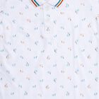 Boys' White Cotton Polo Collar Printed T-Shirt, सफ़ेद, small