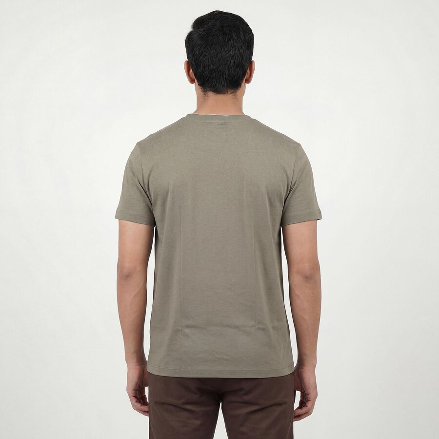 Men's Olive Cotton Round Neck Casual T-Shirt, ओलिव, large
