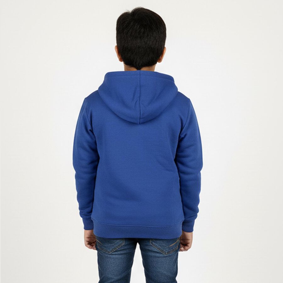 Boys Bright Royal Blue Hooded Neck Casual Sweatshirt, मध्यम नीला, large image number null